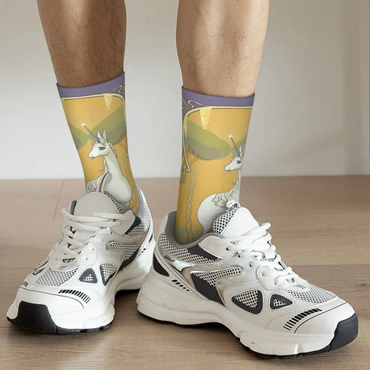 Funny Crazy Sock for Men Art Nouveau Hip Hop Harajuku The Last Unicorn Peter S. Beagle Magic Pattern Printed Boys Crew Sock