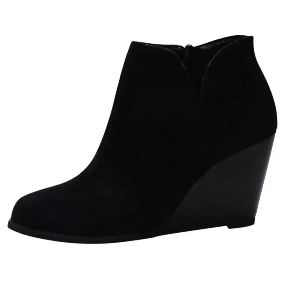 2024 New Women Pumps Boots High Quality Lace-up European Ladies Shoes PU High Heels Boots Plus Size 42 43 Wedge Heel Boots