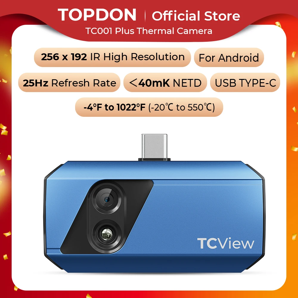 TOPDON TC001 Plus Thermal Camera 256*192 Pixels 100W Visible Light Lens High Resolution Infrared Handheld for Android Tablet