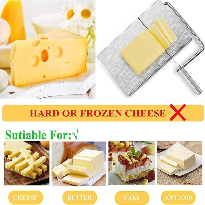 Stainless Steel Cheese Slicer Cutter Accurate Size Scale With Grid Scale Lines Multipurpose Food Cutter with Blade Cheese Cutter