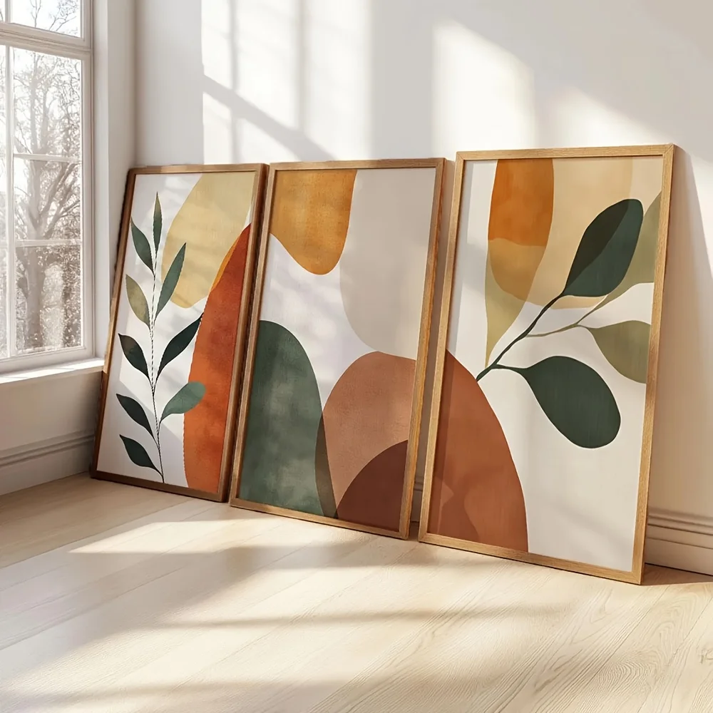 1/3pcs Bohemian Abstract Flowers Plants Canvas Print Color Stitching Geometric Pattern Wall Art Poster for Modern Home Decor