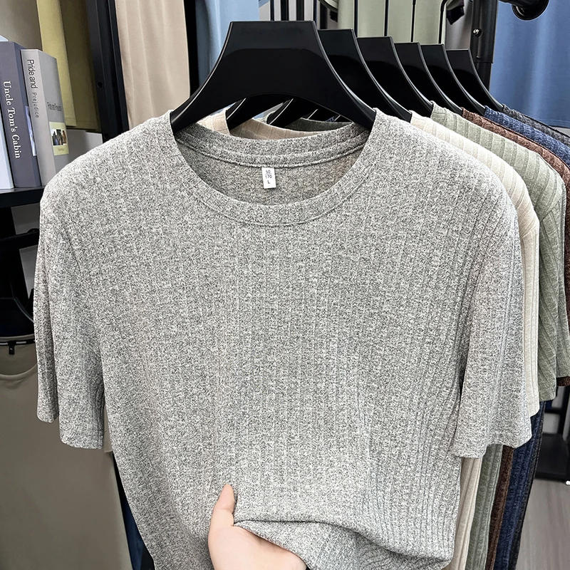 Herren T-Shirts mit Strukturierter Oberfläche und Rundhalsausschnitt, Sommerliche Lässige Atmungsaktive Feuchtigkeitsableitende Oberteile für Männer, Tägliche Kleidung – Detail 12
