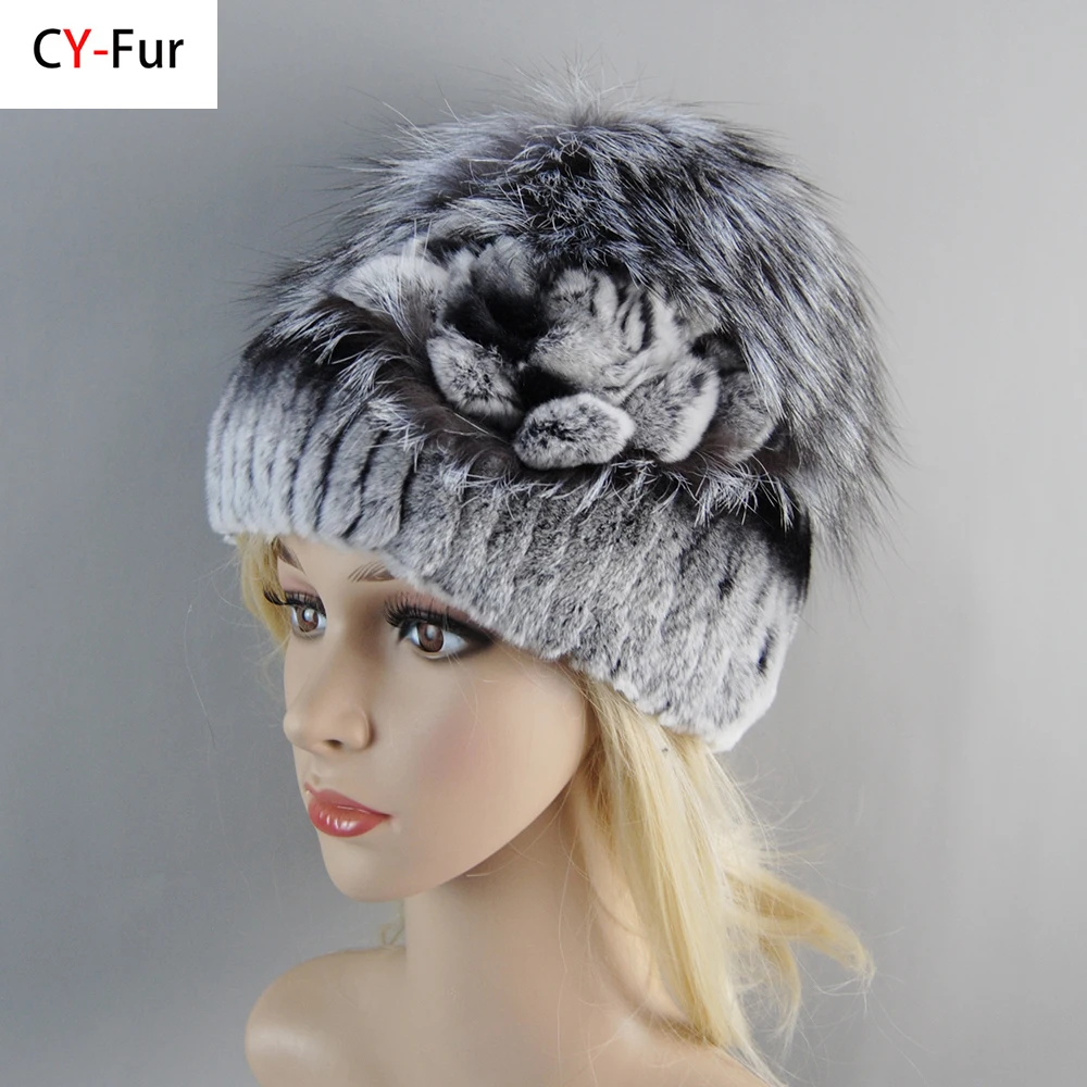 

Female Real Genuine Rex Rabbit Fur Cap Russian Winter Knitted Real Rex Rabbit Fur Hat Women Real Rabbit Fox Fur Skullies Beanies