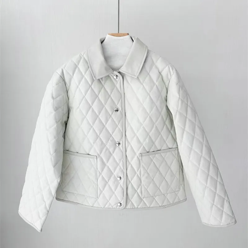 المرأة شتاء جديد الماس منقوشة أوزة أسفل دعوى التلبيب خياطة جلد الغنم أسفل سترة #1