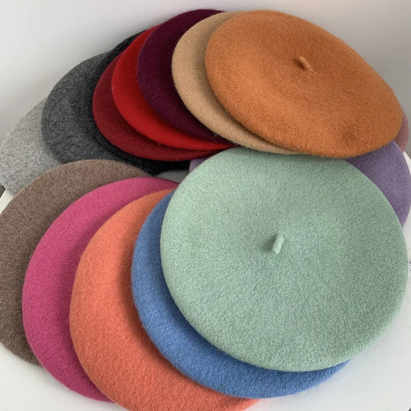 Candy Color Wool Felt Berets Hat Women Spring Autumn Fashion Retro Pumpkin Caps Ladies Elegant Street Arts Painter Hats 2024 New