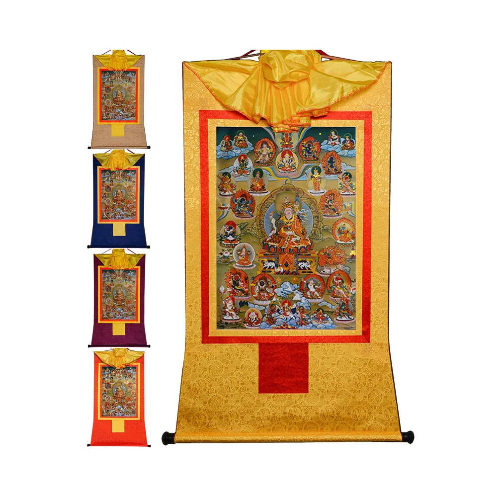 Gandhanra Bronzing Printed Thangka Art - Guru Padmasambhava and Deitiesof Nyingma Thangka,Hand Framed Tibetan Buddhist Thangka