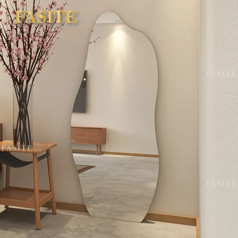 Nordic Style Frameless Floor to Ceiling Full Length Mirror Irregular Shape Wall Mounted Dressing Makeup Mirror for Bedroom