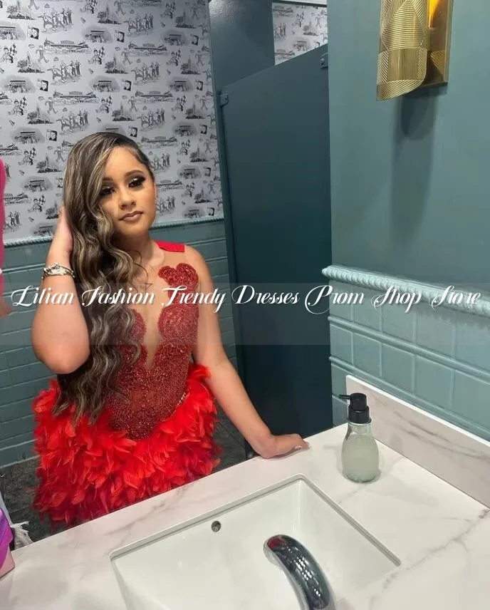 Red Luxury Short Prom Homecoming Dresses Sparkly Diamond Crystal Feather Birthday Party Gown robe de soirée de luxe 2024