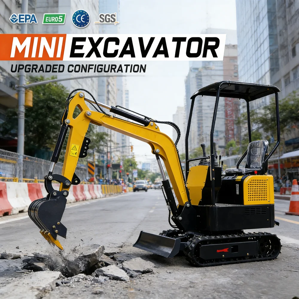 Mini Excavator 1.7 Ton CE EPA Engine Powered Crawler Rubber Track Hydraulic Compact Digger Machine for Garden Farm Yard