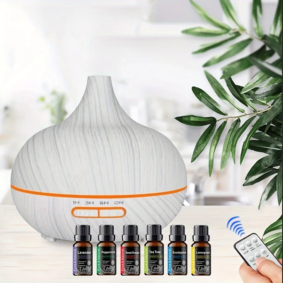 18.6oz 7 LED Colors Home Wood Grain Fragrance Machine Essential Oil Sprayer Ultrasonic Remote Control Air Purifier With 6 Oils