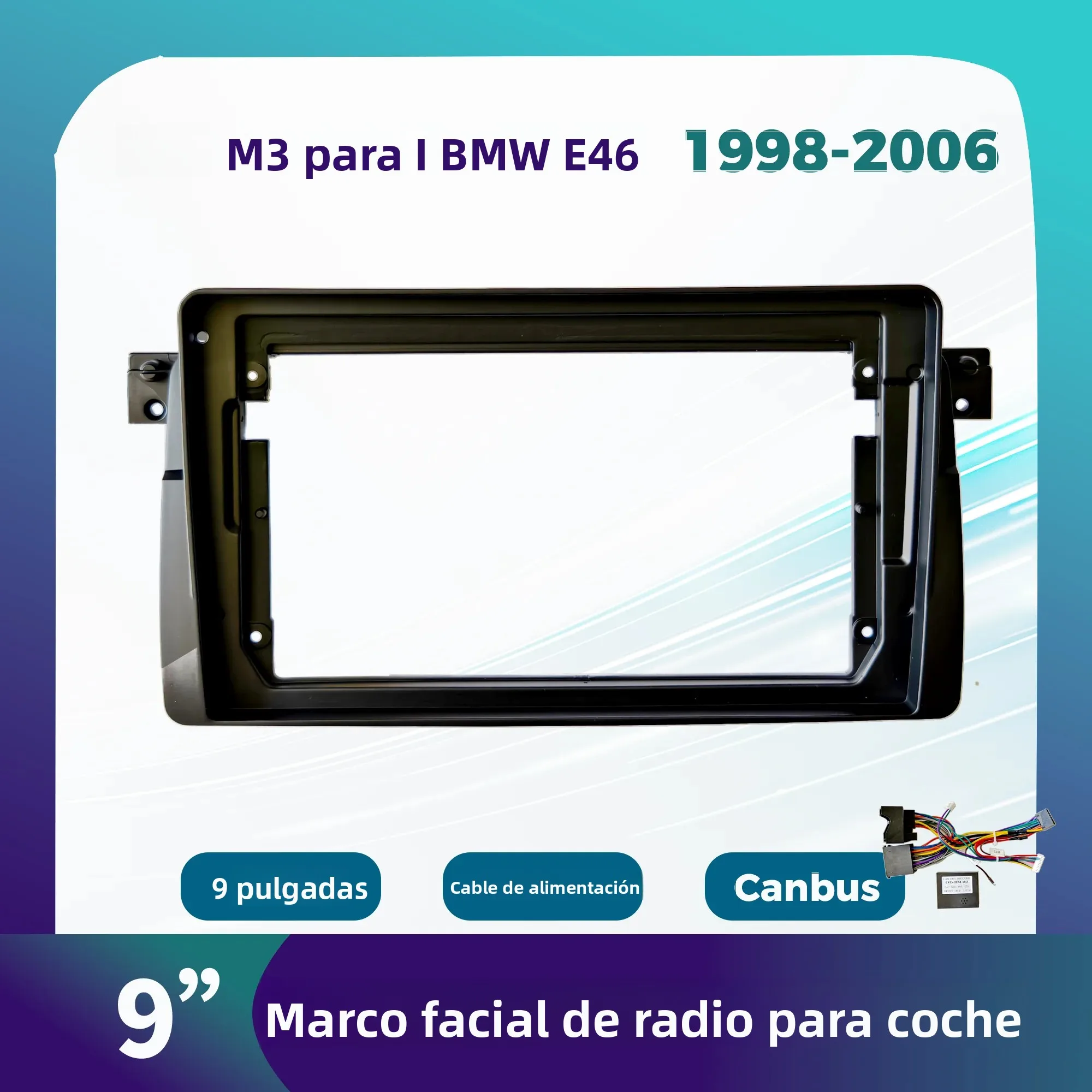 Fascia de radio para vehículo, marco de 9 pulgadas, 2 Din para BMW E46 M3 318/320/325/330/335, Kit de tablero, marco de instalación con Cables de alimentación Canbus