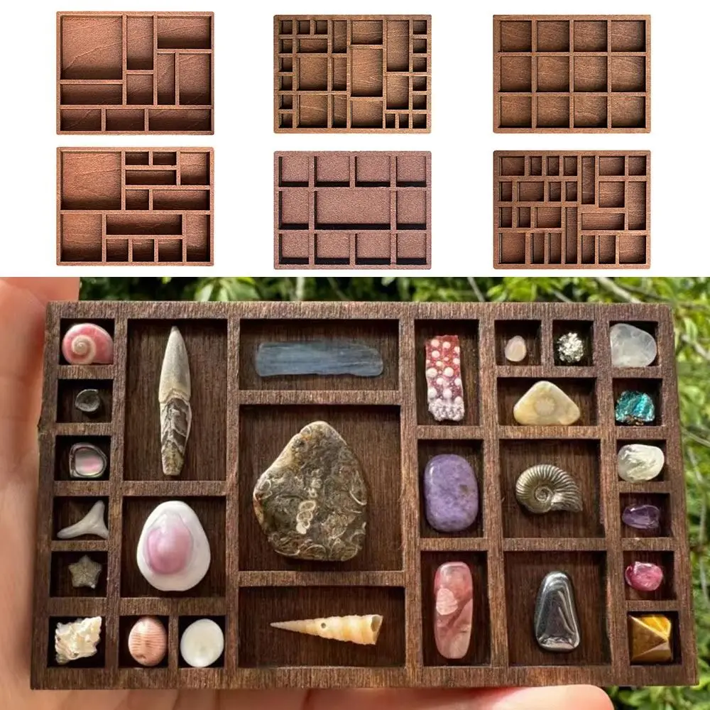 Creative Brown Miniature Trinket Shelf Variety Grids Compartments Mini Jewelry Holder Dollhouse Shelf Toy