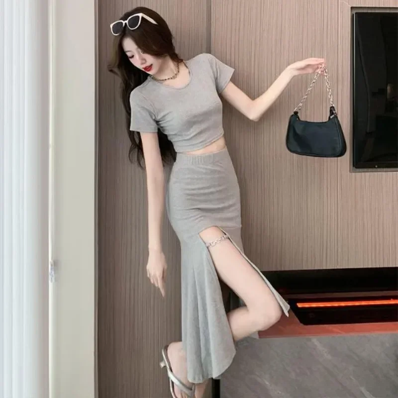 2 peças conjuntos de saia para mulheres midi luxo designer roupas ocasião formal elegante casual férias 2025 evento fenda mulher outfit