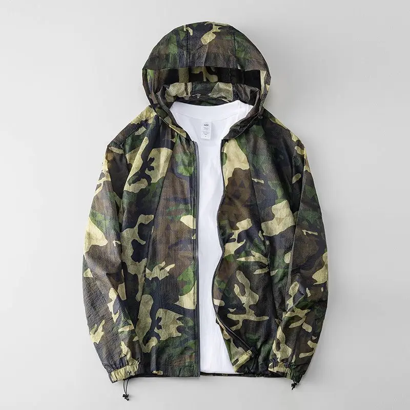 

Men's Camouflage Fiing Clothes 300 Pou Large Size Outdoor Sun Protection Ice Silk Qui Dry Hooded Jaet Faionable Su...