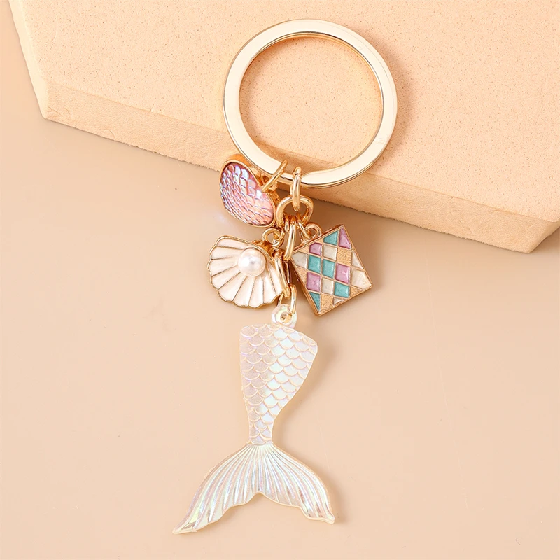 Nette Fischschwanz Herz Schlüsselanhänger für Auto Schlüssel Frauen Männer Sommer Strand Handtasche Anhänger Schlüsselanhänger Zubehör DIY Schmuck Geschenke – Detail 10