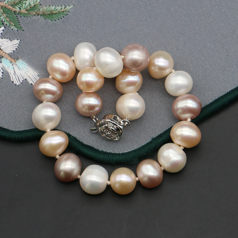 Artistic Exquisite Natural Freshwater Colored Irregular Straight Hole Pearl Flower Clasp Necklace 19cm Jewelry Gift Decoration