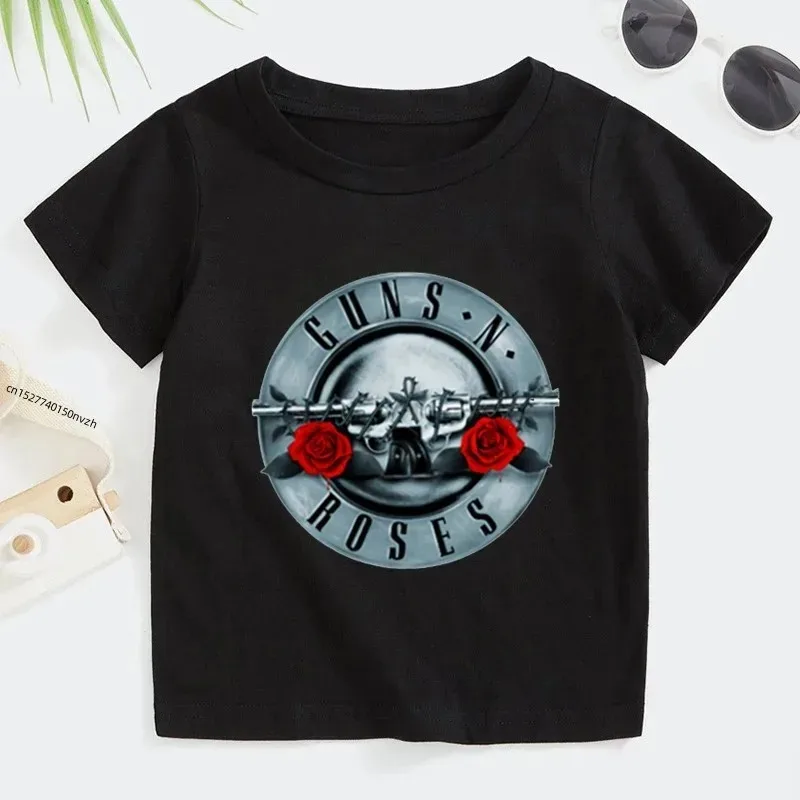 4T~14T Rock Band Gun N Roses Children's T Shirt Boys and Girls Kpop Music Short Sleeve Tops Kids Casual Cotton Clothes