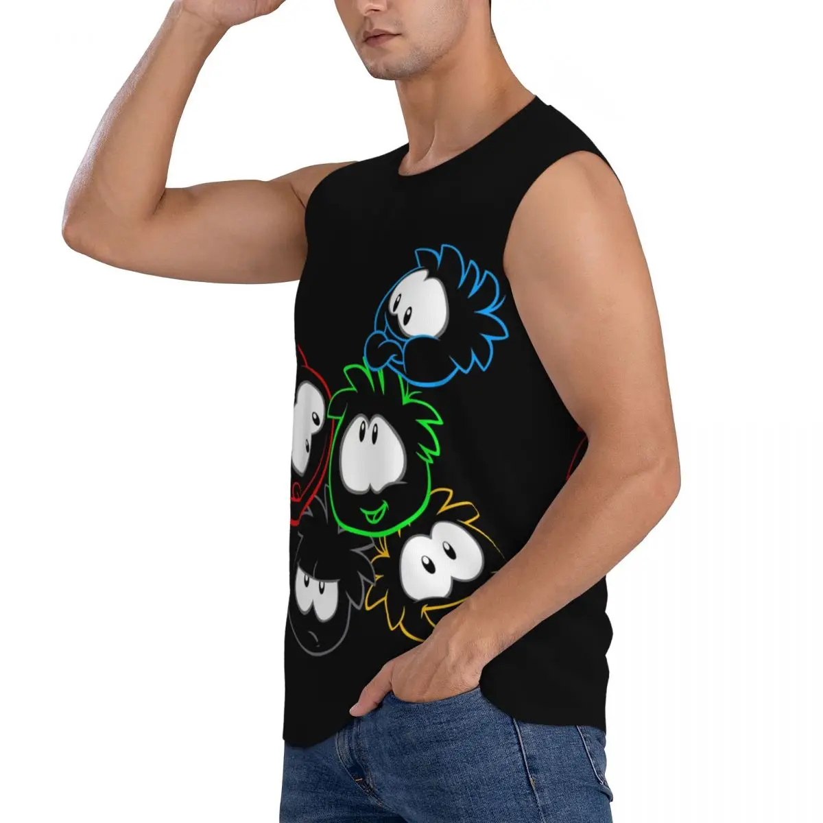 Club Penguin Puffle Group Men Sleeveless Tank Tops Quick Dry Breathable Gym Fitness Running Summer Casual Sport Vest