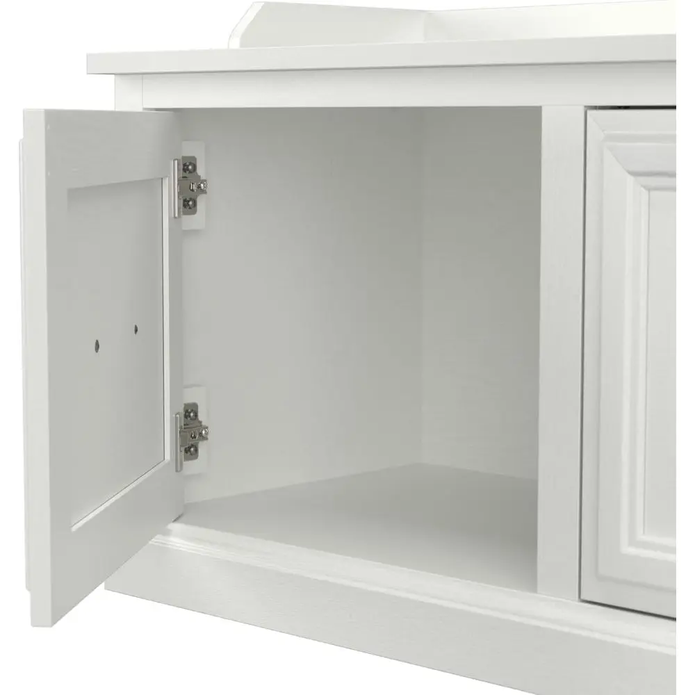 مقعد تخزين الأحذية وشجرة القاعة 40 وات من Bush Furniture Woodland مع أرفف بالرماد الأبيض وكوبيز وخطافات معطف للبهو، Mudroo #4