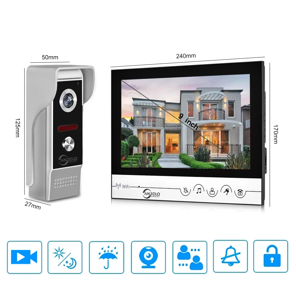 Anjielosmart 9 Inch Tuya Video Intercom System Smart Home Tuya Video Doorphone Apartment Doorbell Wifi Video Intercom For Home