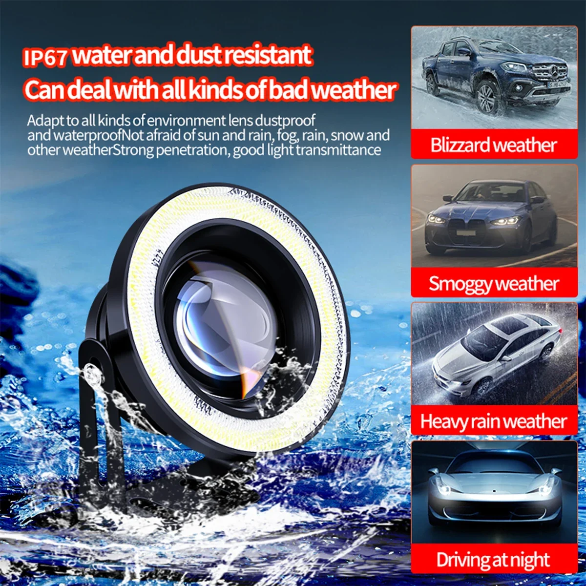 3.5 Inch Car Dynamic LED Angel Eyes Halo Ring 3D Lens Fog Lamp RGB 32 82 Modes Auto Headlight Decorative Light Modified Parts