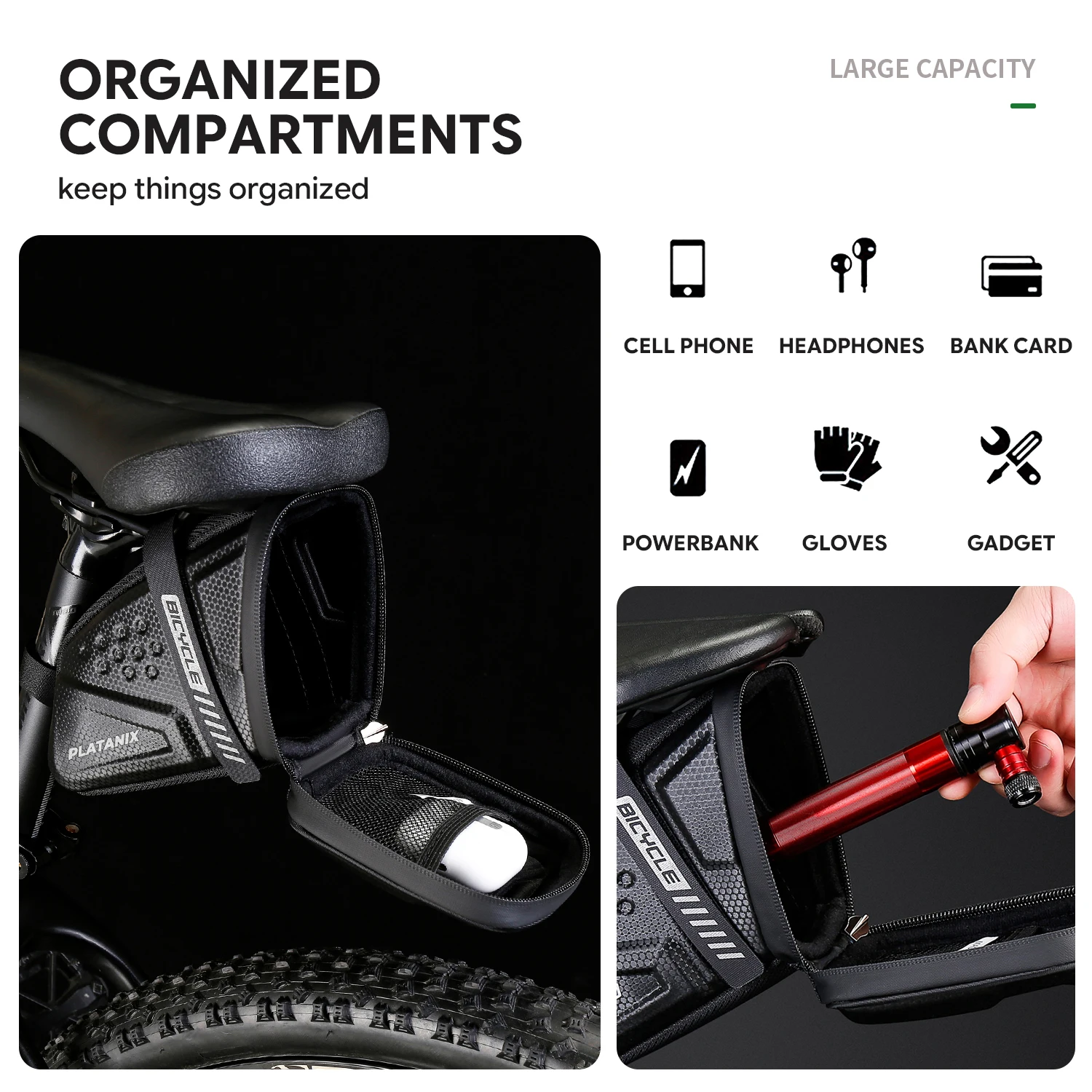 PLATANIX TZ07 Bicycle Tail Bag Saddle Bag Mountain Bike EVA Hard Shell Road Bike Rear Bag Riding Equipment Accessories