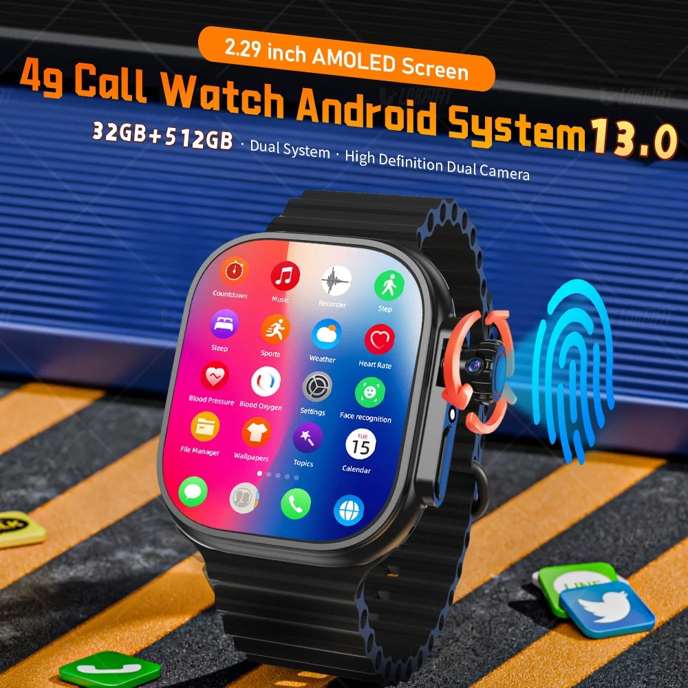 

DW200 Pro Infrared remote control Smartwatch With 2.29inch 190° Rotating Camera GPS WiFi Google Play Touch ID Smart Watch Adult