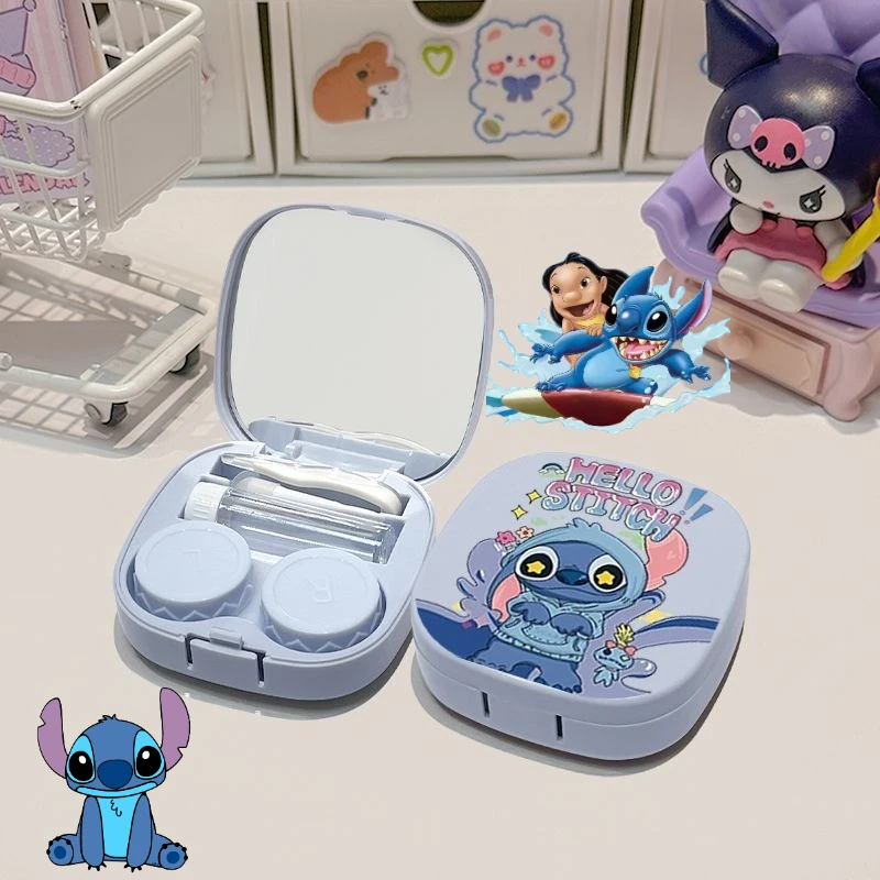 

Disney Stitch Contact Lens Case Mini Portable Travel Lens Nursing Tool with Tweezers Mirror Cartoon Lenses Eye Care Container
