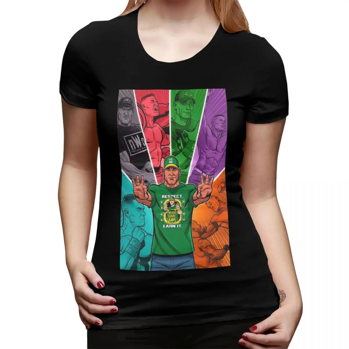 

John Cena Respect Earn It Cartoon Wrestler T-Shirt for Women Crew Neck Streetwear T Shirts Women's Tees Short Clothes Tops