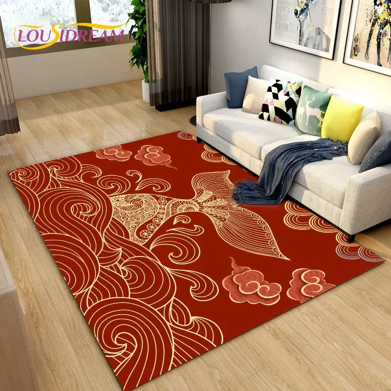 

3D Classical Chinese Style Area Rug Large,Carpet Rug for Living Bedroom Sofa Doormat Decoration,Children Play Non-slip Floor Mat