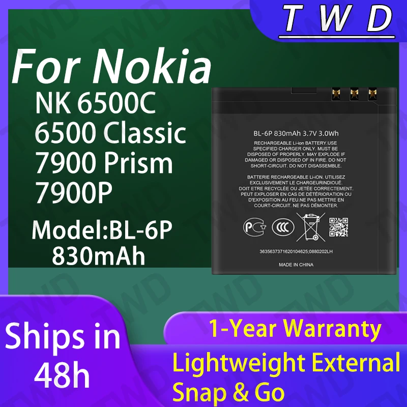 

BL-6P BL6P Large capacity Battery For Nokia NK 6500C 6500 Classic 7900 Prism 7900P Batteries New High Quanlity