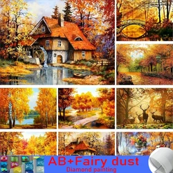 5D DIY Golden Autumn Forest Scenery 120 colors AB Fairy Dust Diamond Painting Kits Art Wall Mosaic Cross Stitch Home Decoration