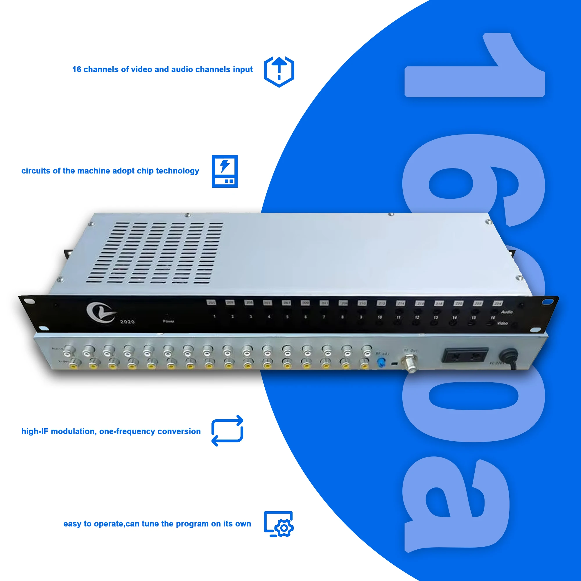 

16-канальный аналоговый модулятор AV-RF, радиочастота, кабель для отеля, телевизионное оборудование, Передняя система, AV аудио и видео на Анало