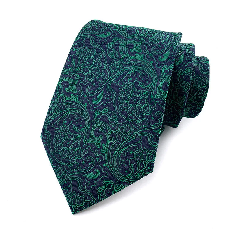 Fashion 8CM Mens Necktie Polka Dot Stripes Paisley Ties For Man Jacquard Woven Ascot Green Color Business Party Accessories