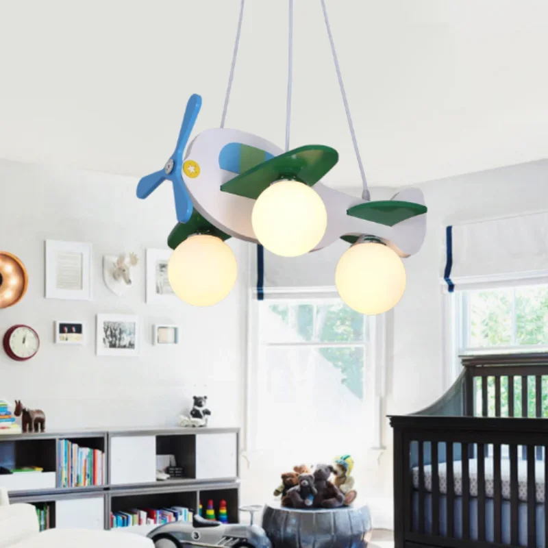 Imagem -02 - Sandyha Cute Wood Airplane Crianças Kids Chandelier For Boy Bedroom Studio Led Hanging Lamp Nursery Aircraft Suspension Lights