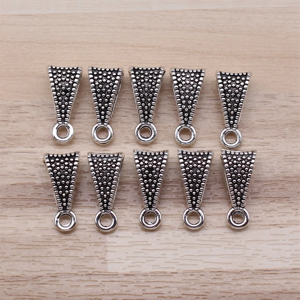 IFOCUS 10pcs/Lot Triangle Hanging Buckle Beads Bails For DIY Jewelry Making Zinc Alloy 15x7x6mm/0.59x0.28x0.24inch