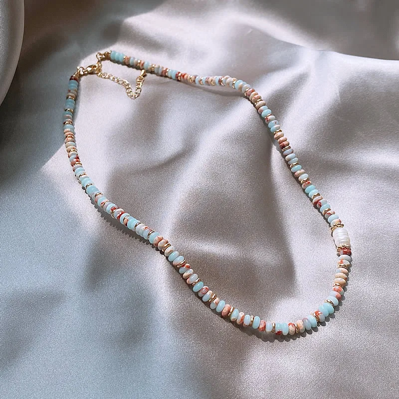 Reine handgemachte gewebte Natursteinperlenkette Perlenanhänger Halskette Luxuriöse Accessoires für Damenhals Modeschmuck – Detail 6