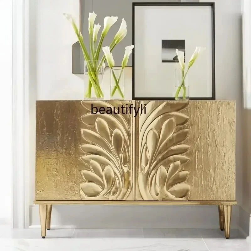 

American entrance cabinet French relief gold side cabinet white living room modern simple art decoration cabinet