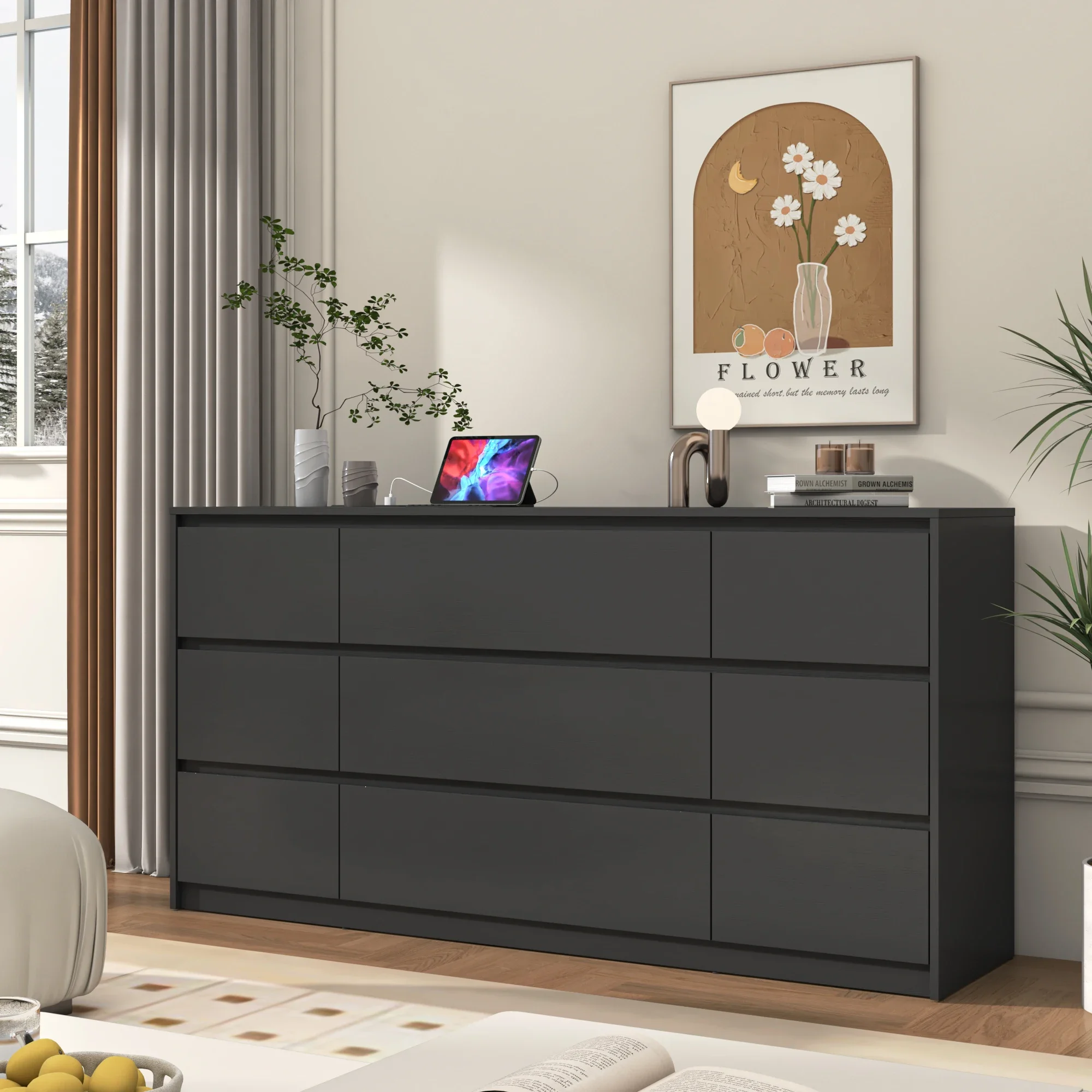 9 Drawer Dresser for Bedroom with Charging Station, 63