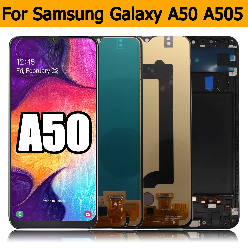 AMOLED Display Für Samsung Galaxy A50 LCD Display Touchscreen Digitizer Mit Rahmen für Samsung A505 A505FN/DS A505F/DS A50 LCD