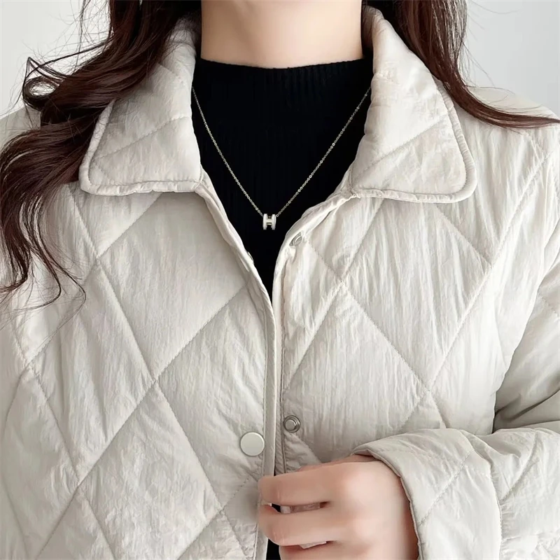 Roupas acolchoadas de algodão outono inverno novo casaco solto oversize parka feminina manga longa único breasted bolsos feminino outwear