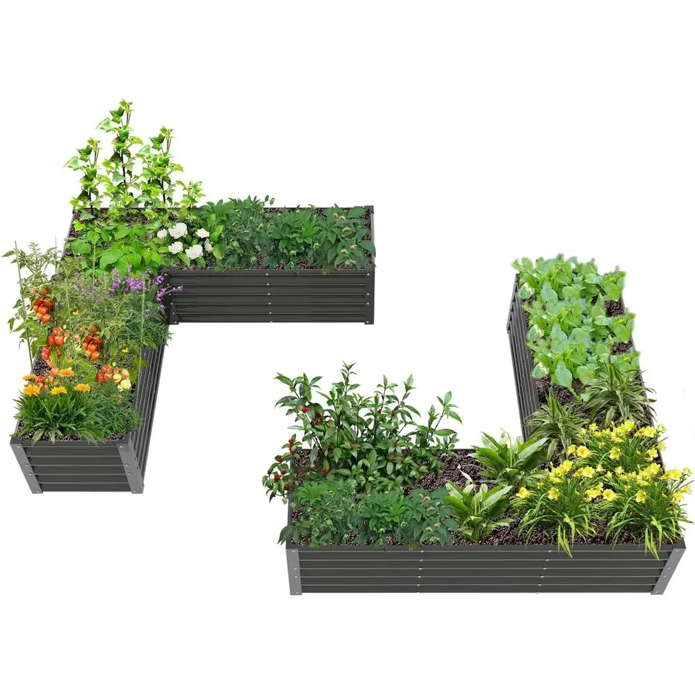 

L-Shaped Galvanized Raised Garden Beds, 74x74x18 Large Outdoor Planter Box for Vegetables, Herbs, Anti-Rust, Easy Setup, Quartz