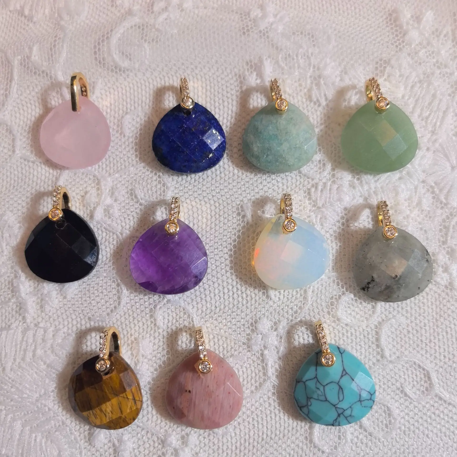 1pc Faceted Heart-shaped Natural Stone Pendants Charms for Necklace Amethyst Tiger Eye Crystal Jewelry Making