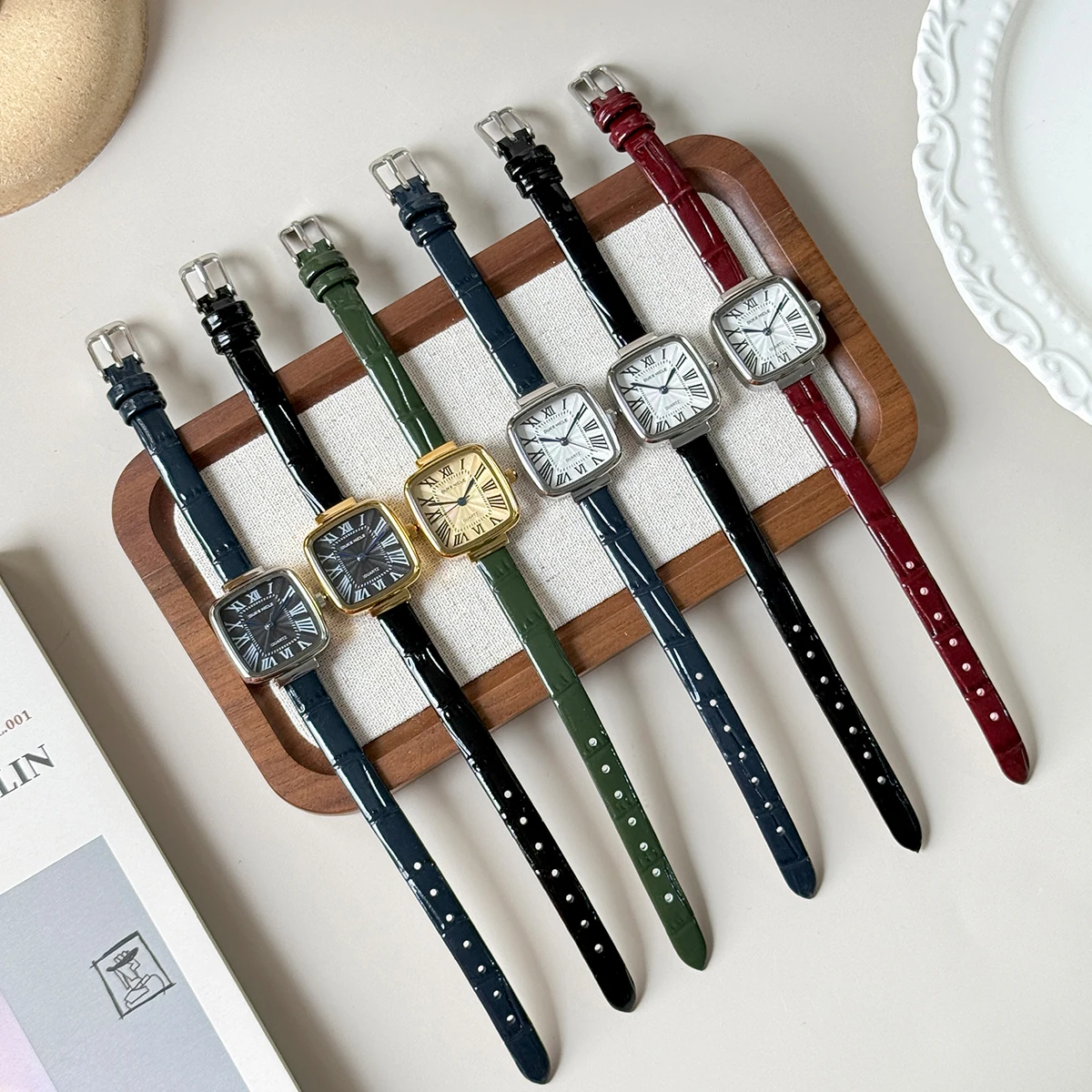 Mulheres quadradas simples estudante relógios de couro pulseira fina relógio de pulso de quartzo casual senhoras roma dial relógio relojes para mujer
