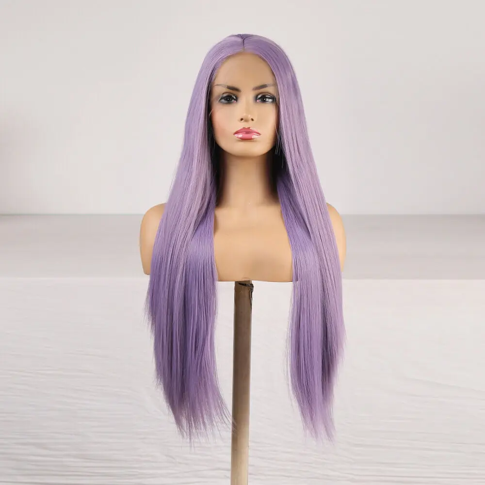 Long Purple Straight Lace Front Synthetic Wig Christmas Party Christmas Cosplay