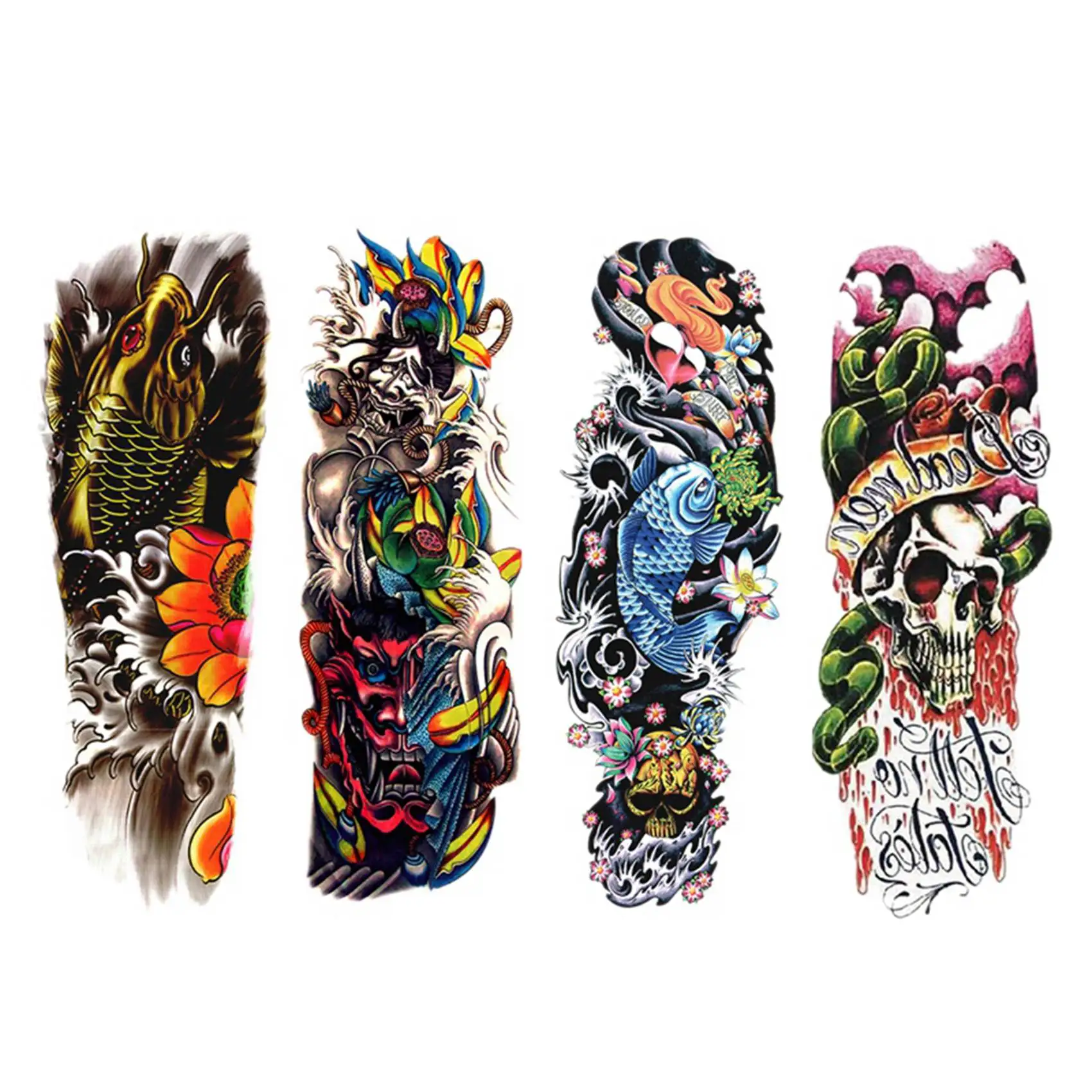 4Pcs/Lot Waterproof Temporary Tattoos Fish Color Full Arm Mechanical Pattern Tattoos Applique Arm Full Arm Tattoos Sticker 48