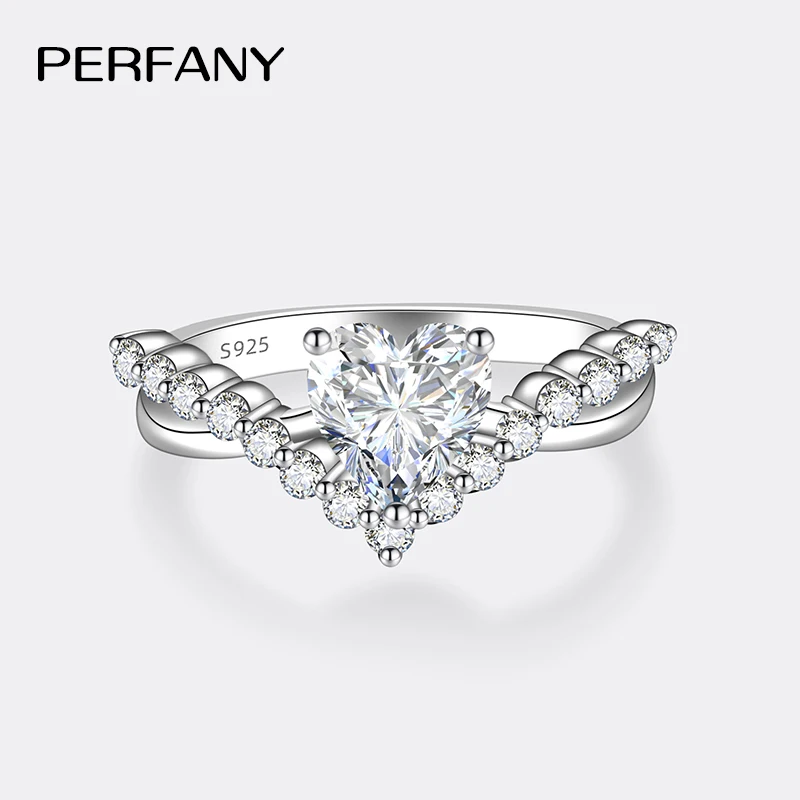 PERMANY 1CT Heart Cut Moissanite Ring for Women S925 Pure Silver Laboratory Diamond Elegant Luxury Wedding Jewelry