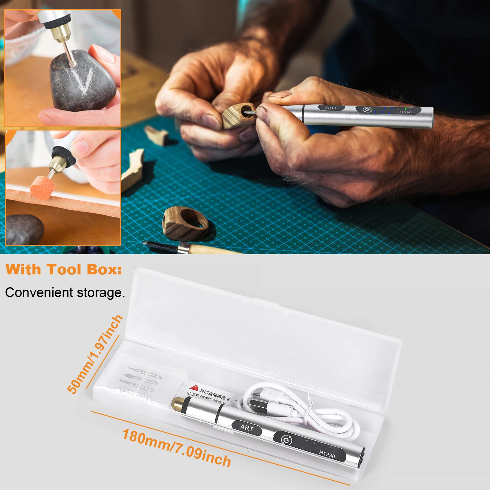 Toolour Mini Cordless Rotary Tool Kit  USB Charging 3-Speed 18000rpm Multi-Purpose Art Craft Tool with 3.7V Li-ion Battery