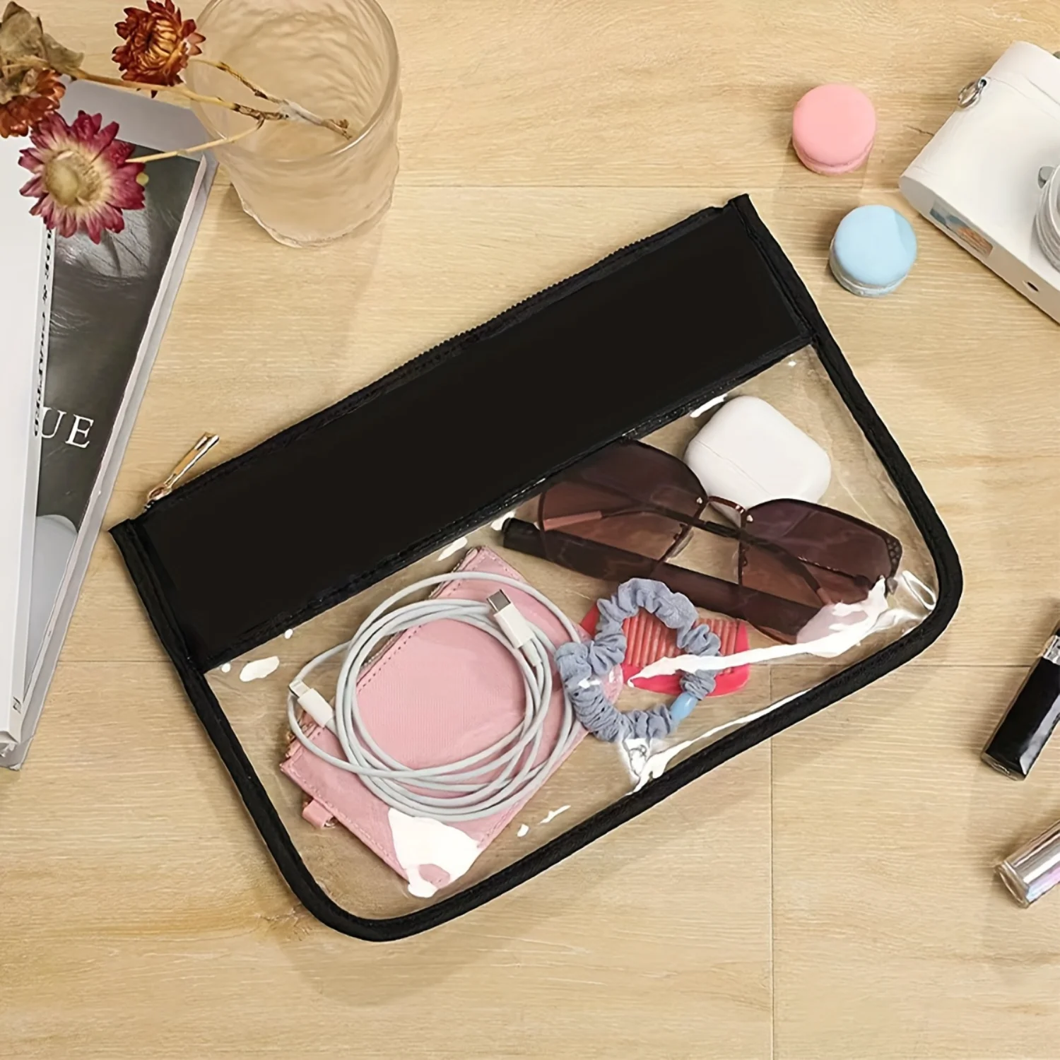 

1pc Waterproof Cosmetic Bag, PVC Travel Makeup Organizer, Toiletry Bag Toiletry Container With Zipper, Purse Snack