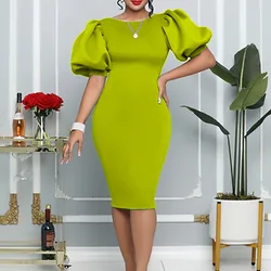 Summer Slim Designs Fashion Female Mini Evening Puff Sleeve Plus Size Ladies O-neck Casual Elegant Party Dress